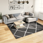 K&otilde;rge narmaga shaggy vaip "pamplona", must/kreemjas 240x240 cm