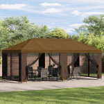 Paviljon k&uuml;lgseinadega 6 x 3 m Pruunikashall Pol&uuml;ester ja teras