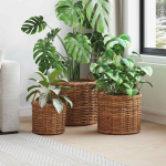 Istutuskorv ladustamisega 3 tk pruun kubu rattan