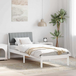 Voodiraam peatsiga Valge ja helehall 75 x 190 cm M&auml;nnipuit