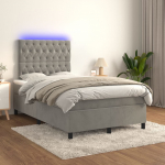 Kontinentaalvoodi madrats ja LED, helehall, 120x200 cm, samet
