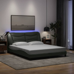 Voodiraam LED-tuledega, tumehall, 160x200 cm, kangas
