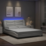 Voodiraam LED-tuledega, valge, 160 x 200 cm, kunstnahk