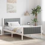Voodiraam peatsiga Valge ja helehall 100 x 200 cm M&auml;nnipuit