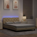 Voodiraam LED-iga ilma madratsita, kreem, 140x190 cm, kangas