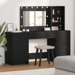 3-osaline riidepeegli komplekt koos LED-tulega mustast tehispuidust