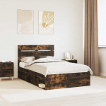Voodiraam peatsiga Suitsetatud tamm 135 x 190 cm Tahke m&auml;nd