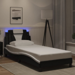 Voodiraam LED-tuledega, must ja valge, 90 x 190 cm, kunstnahk
