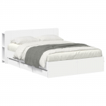 Voodiraam ladustamisega peaga Valge 150 x 200 cm Tehispuit