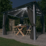 Varikatus, kardin, LED-n&ouml;&ouml;rvalgusti 3x3 m antratsiit alumiinium