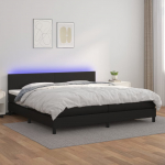 Kontinentaalvoodi madratsiga, LED, must, 200x200 cm, kunstnahk