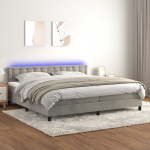 Kontinentaalvoodi madrats ja LED, helehall, 200x200 cm, samet