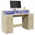 Kirjutuslaud LED-tuledega, sonoma tamm, 140x55x91 cm, tehispuit