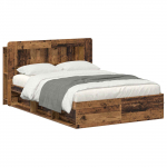 Voodiraam ladustamisega peaga Vana puit 135 x 190 cm Tehispuit