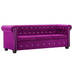 3-kohaline Chesterfield-diivan, samet, 199 x 75 x 72 lilla