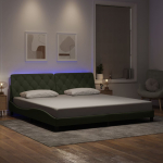 Voodiraam LED-tuledega, helehall, 200x200 cm, samet