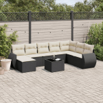 9-osaline aiadiivani komplekt patjadega, must, pol&uuml;rotang