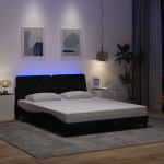 Voodiraam LED-iga ilma madratsita, must, 160 x 200 cm, kangas