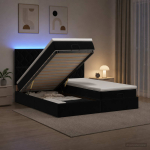 Ottomani voodi madratsi ja LED-idega must 180 x 200 cm samet