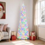 LED-tuledega pop-up j&otilde;ulupuu 210 cm 200 LED-i PVC ja PET Valge