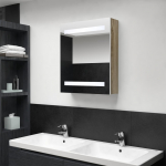 LED vannitoa peegelkapp, valge ja tamm, 50 x 14 x 60 cm