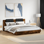 Voodiraam peatsi ja LED-tuledega, suitsutatud tamm, 180x200 cm