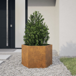 Kuusnurkne aia taimekast, 69x60x45 cm, corten teras