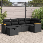 6-osaline aiadiivani komplekt patjadega, must, pol&uuml;rotang
