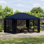 Paviljon 4 &times; 3 m Sinine Pol&uuml;ester ja teras 190