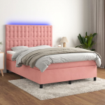 Kontinentaalvoodi madrats, LED, roosa, 140x190 cm, samet