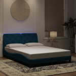 Voodiraam LED-tuledega, sinine, 140x190 cm, samet