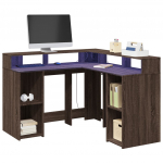 Kirjutuslaud LED-tuledega, pruun tamm, 130x130x91 cm