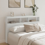 Voodipeatsi kapp LED-tuledega, valge, 160 x 17 x 102 cm