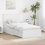Voodiraam peatsiga sahtliga Valge 90 x 190 cm Tehispuit