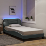 Voodiraam LED-tuledega, helehall, 100x200 cm, kangas