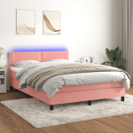 Kontinentaalvoodi madrats, LED, roosa, 140x190 cm, samet