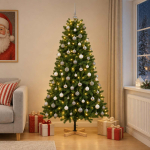 Kunstkuusk koos j&otilde;ulukuuliga 210 cm 300 LED-i Soe valge PVC