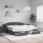 Diivanvoodi v&auml;ljat&otilde;mmatav/sahtlitega tumehall 90x200 cm, samet