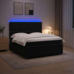 LED kastivoodiga madrats LED-ribadega Must 180 x 200 cm Samet