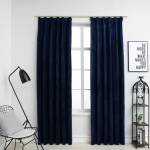 Pimendavad kardinad 2 tk konksud, samet, tumesinine, 140x225 cm