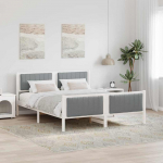 Voodiraam peatsiga Valge ja helehall 150 x 200 cm M&auml;nnipuit