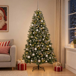 Kunstkuusk koos j&otilde;ulukuuliga 210 cm 300 LED-i Soe valge