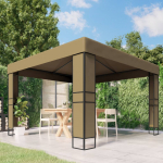 Varjualune, topeltkatusega, 3x3x2,7 m, pruunikashall, 180 g/m&sup2;