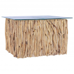 Diivanilaud klaasplaadiga, 66x66x40cm, toekas tiikpuu