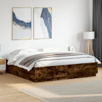 Voodiraam LED-tuledega, suitsutatud tamm, 180x200 cm, tehispuit