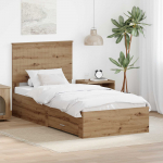 Voodiraam peatsiga sahtliga K&auml;sit&ouml;&ouml;puu 90 x 200 cm Tehispuit