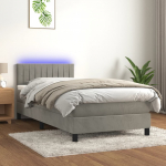 Kontinentaalvoodi madrats ja LED, helehall, 90x190 cm, samet