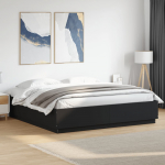 Voodiraam LED-tuledega, must, 200 x 200 cm, tehispuit
