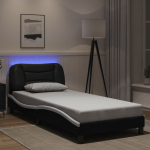 Voodiraam LED-tuledega, must ja valge, 90 x 190 cm, kunstnahk