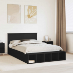 Voodiraam riiuliga peaga must 140 x 200 cm tehispuit